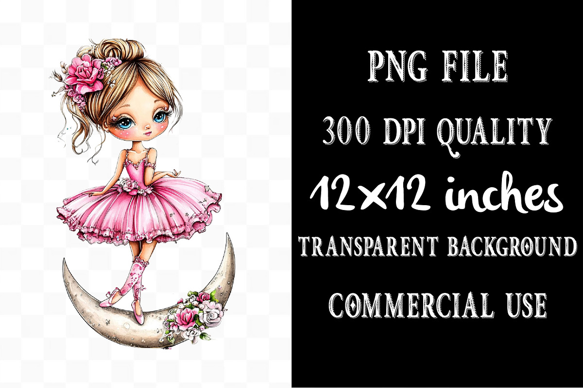 Ballerina Girls Whimsical Clipart, a Seasonal Illustration by Designking (Photo 4 of 5)