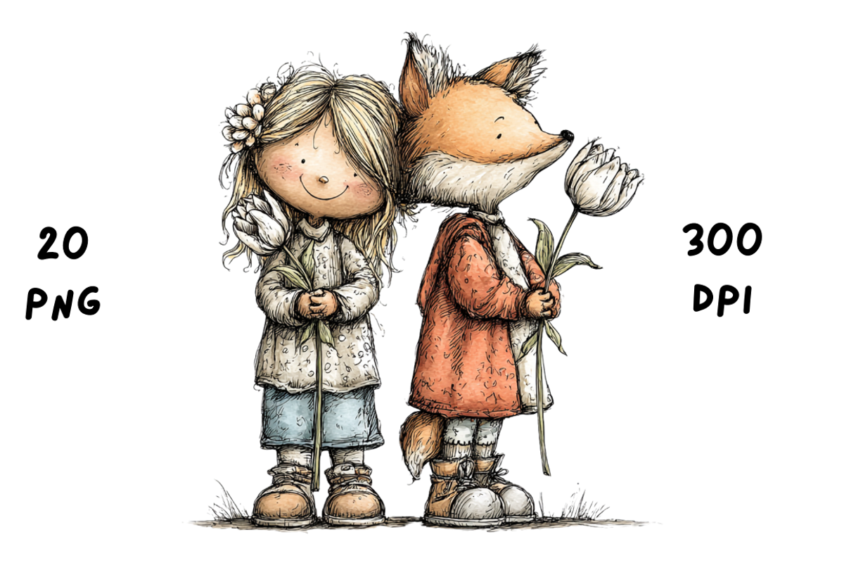 Whimsical Floral Girl & Fox Clipart, an Animal Illustration by GiraffeCreative (Photo 17 of 20)