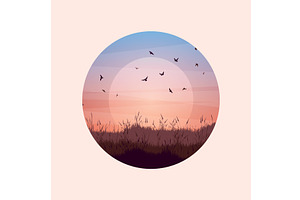 Meadow silhouettes with grass and, an Object Illustration by 32pixels