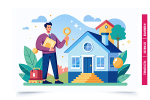 A man stands in front of a new home,, an Illustration by Tanuart
