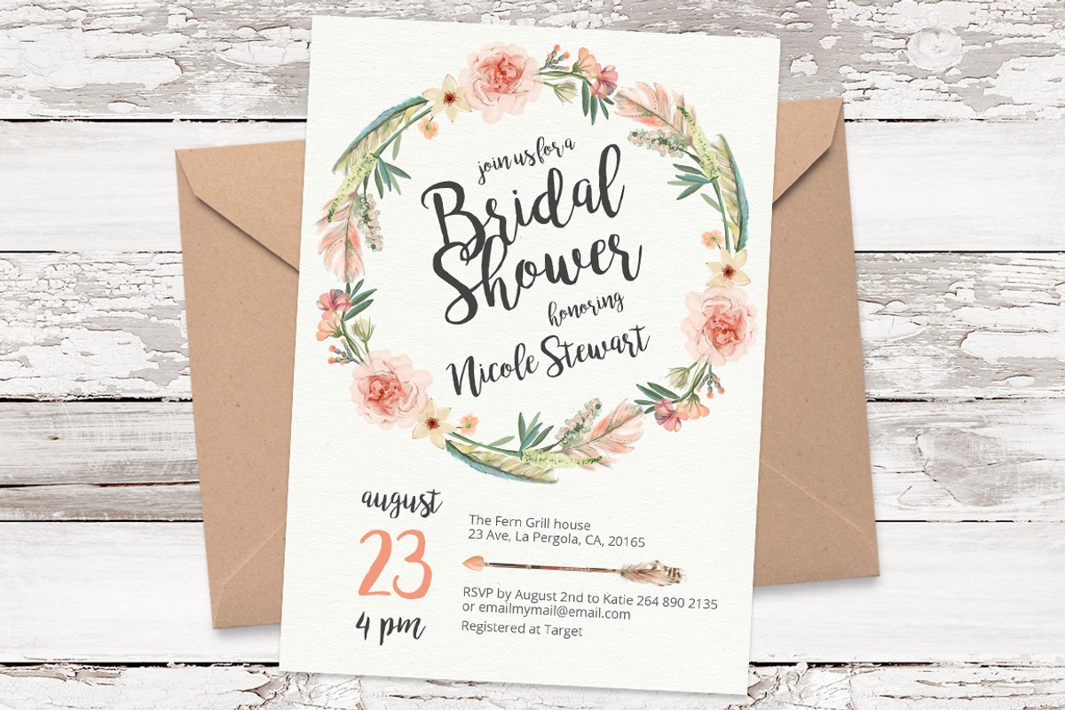 Floral wreath invitation template 05, an Invitation Template by Talent Supplies
