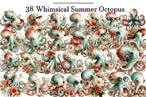 Whimsical Summer Octopus Clipart, an Illustration by DreamArtGraphic