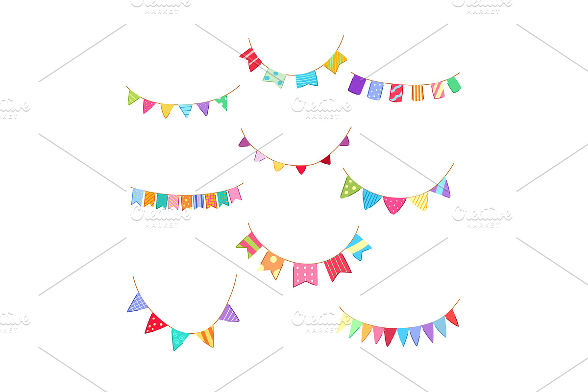 birthday flags set cartoon vector, an Object Illustration by pikepicture