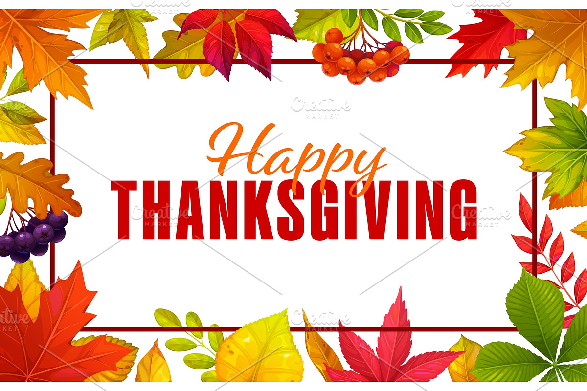 Happy Thanksgiving leaves frame, a Seasonal Illustration by Seavector Studio (Photo 2 of 3)
