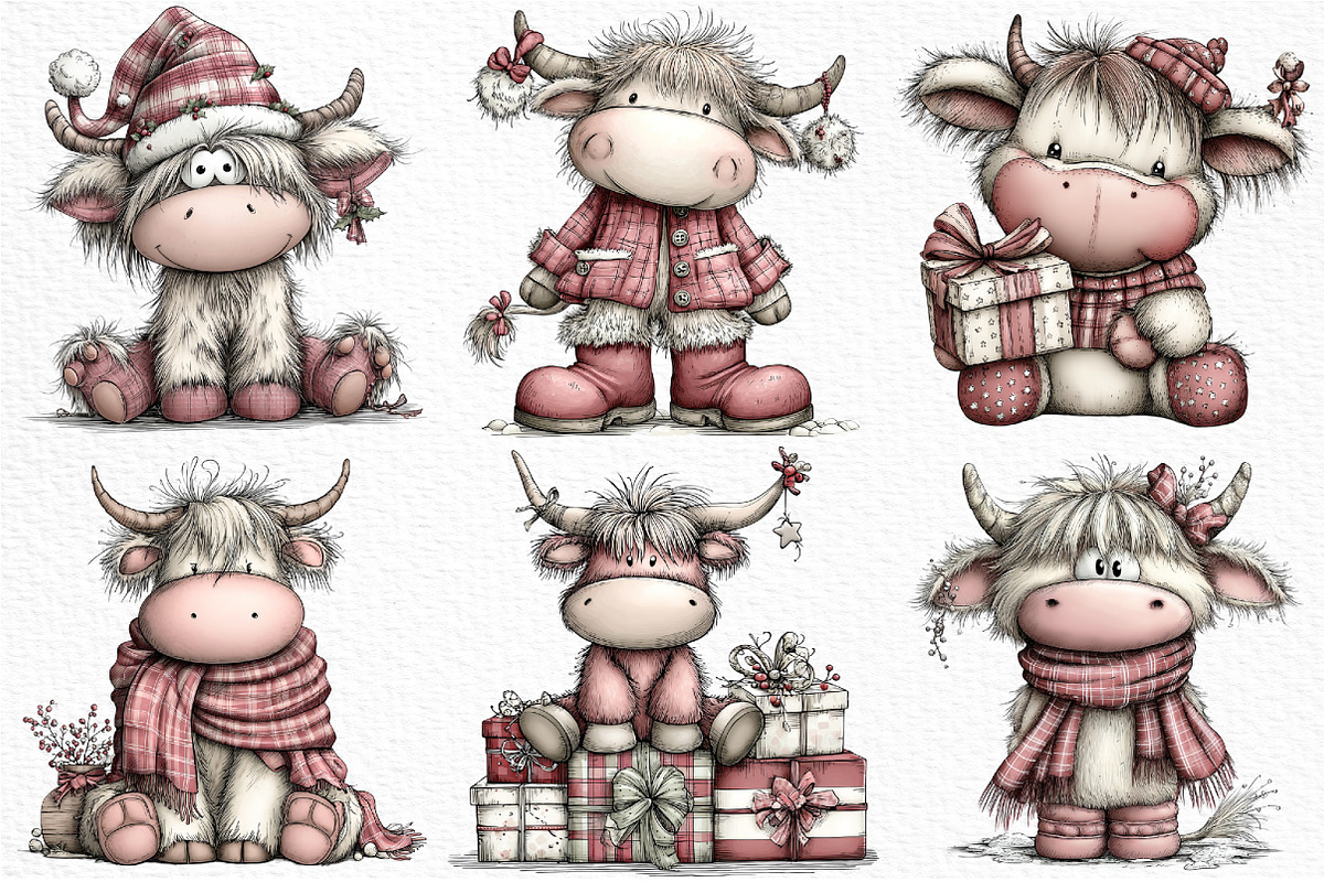 Christmas Highland Cow Clipart, an Illustration by Craft Nest (Photo 6 of 6)