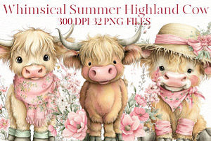 Whimsical Summer Highland Cow Clipar, an Illustration by Designworld