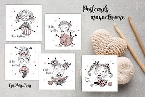 Knitting Clipart. Cute Knitting Girl