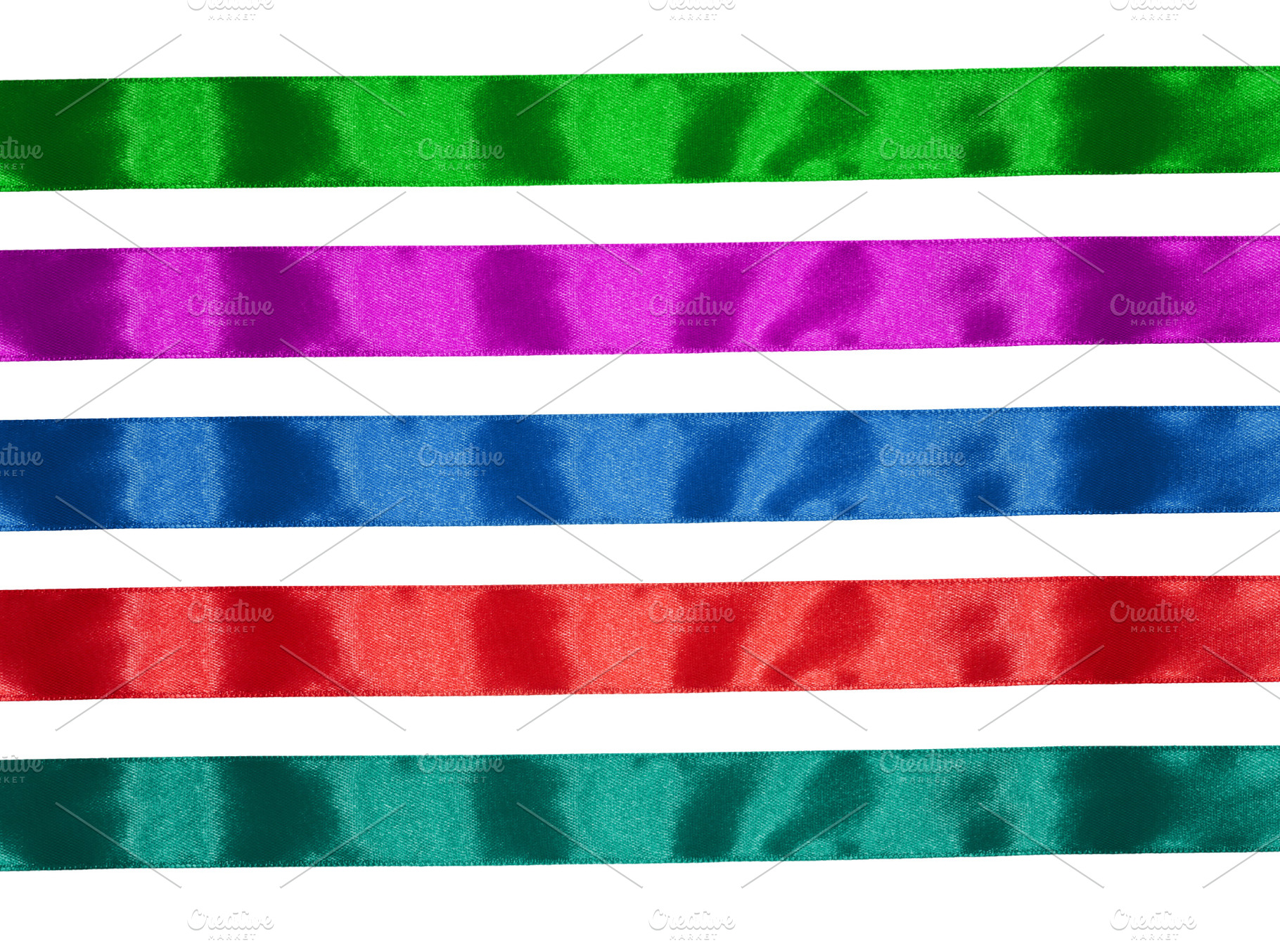 Blue, purple, green and red textile silk ribbon isolated on whit, a Holiday Photo by ndanko