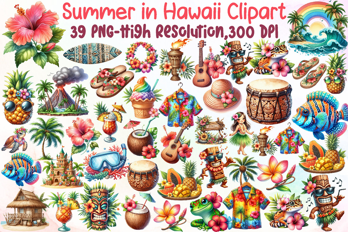 Summer in Hawaii Clipart, an Illustration by Sublimation Artist (Photo 1 of 6)