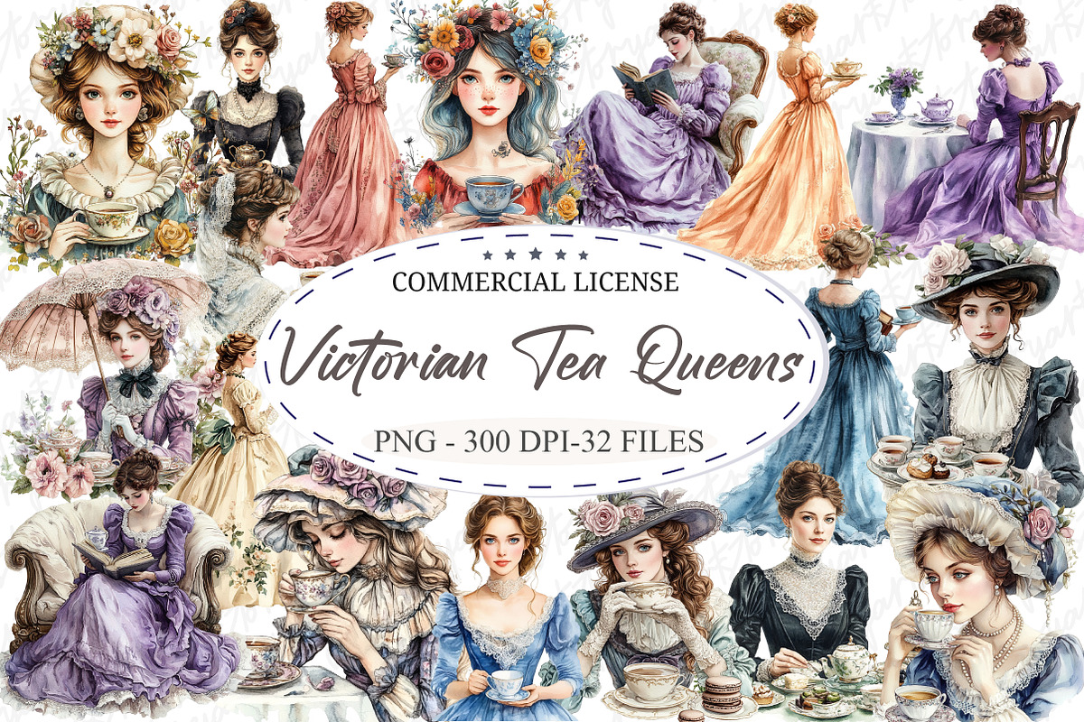 Whimsical Victorian Tea Queens Clipa, an Illustration by designcity5 (Photo 1 of 5)