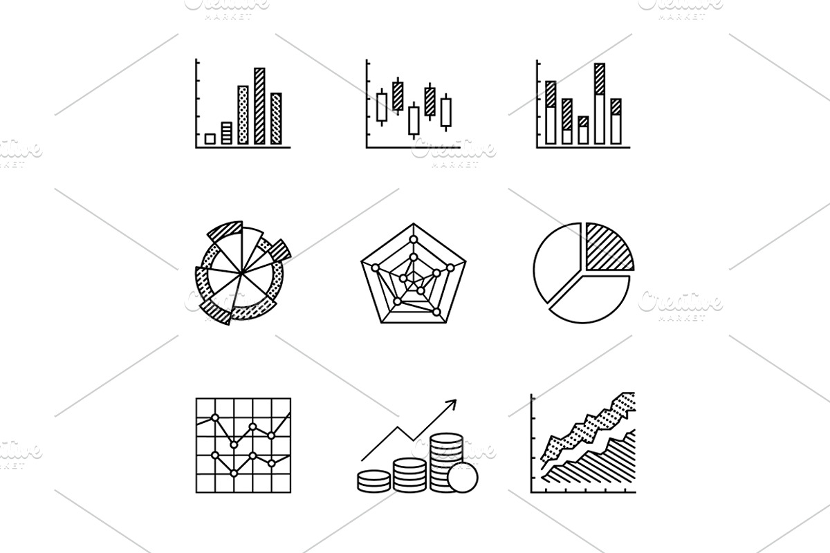 Business charts and data icons, an Outline Icon by Iconicbestiary