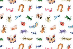 Cute Funny Insects Seamless Patterns