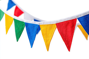 Colorful triangular party flags create a festive atmosphere for celebrations an, an Arts & Entertainment Photo by AlyaAnd