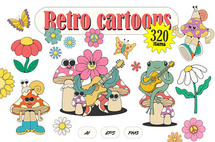 Retro Groovy Clipart Bundle, an Illustration by Anastasiya Klempach