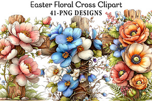 Easter Floral Cross Clipart, an Illustration by Daily.Designs