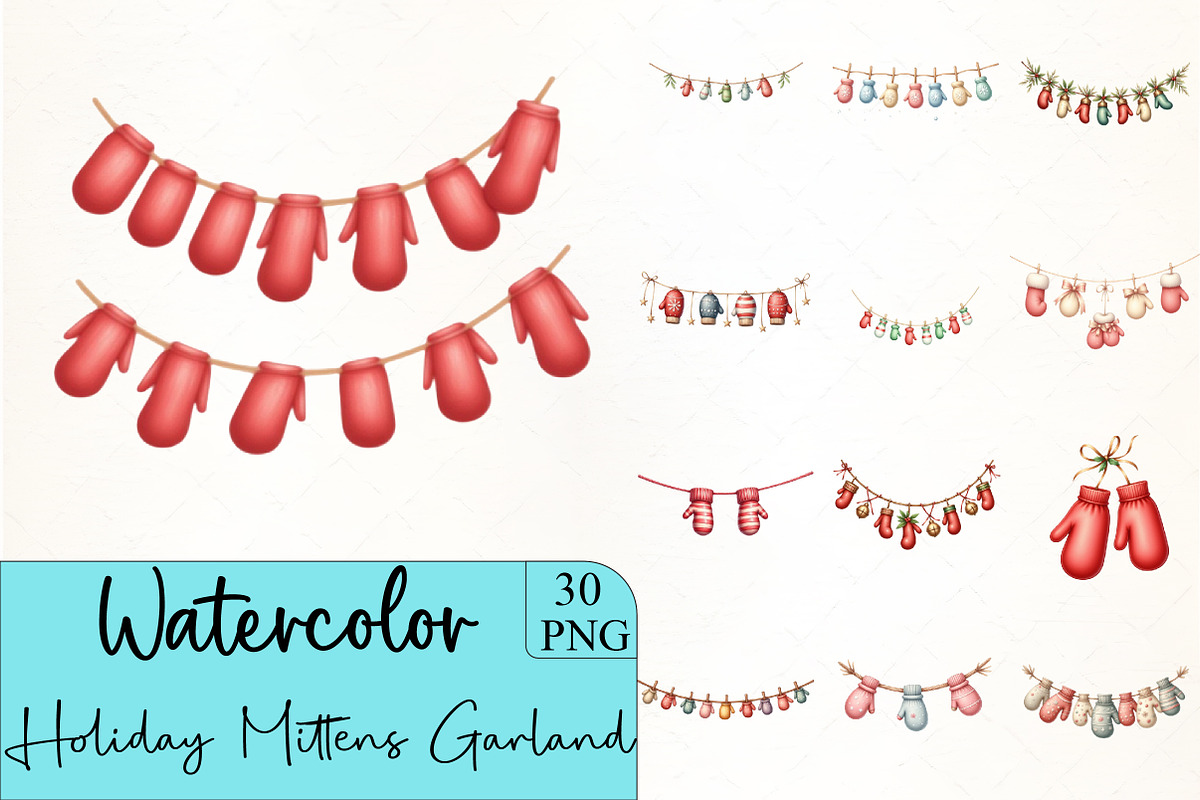 Holiday Mittens Garland Clipar, an Illustration by CrexoraLab (Photo 1 of 5)