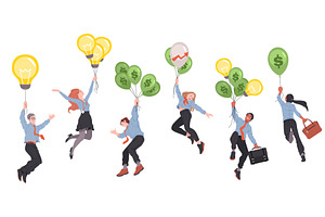 Business people flying on air, a Person Illustration by YummyBuum