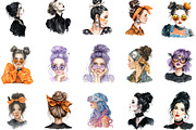 Halloween Messy Bun Watercolor PNG, an Illustration by Designking (Thumbnail 3 of 5)