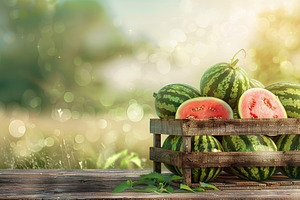 Watermelons in wooden crate, a Food & Drink Photo by AlyaAnd