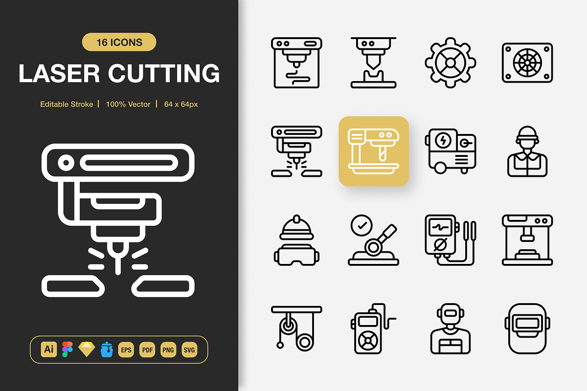 Laser Cutting Icons, an Outline Icon by Spacepixel Creative