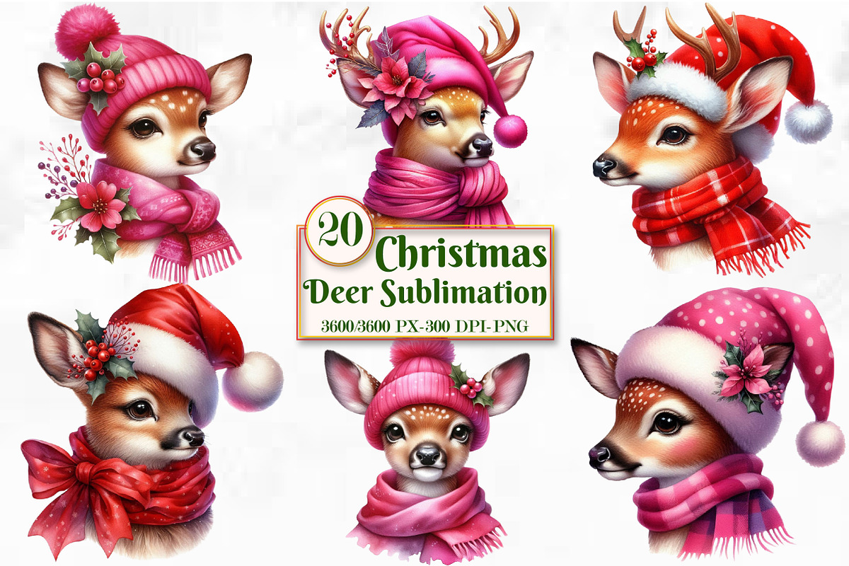 Christmas Deer Sublimation Clipart, a Seasonal Illustration by Craft Nest (Photo 1 of 4)