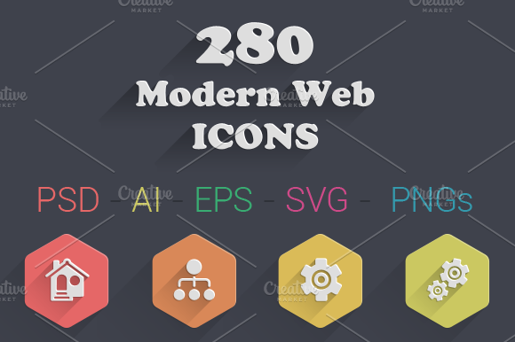 280 Modern Web Icons (7 Styles) preview 6