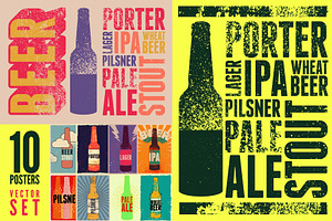 Beer Types grunge vector poster set., a Food Illustration by PoPaShop