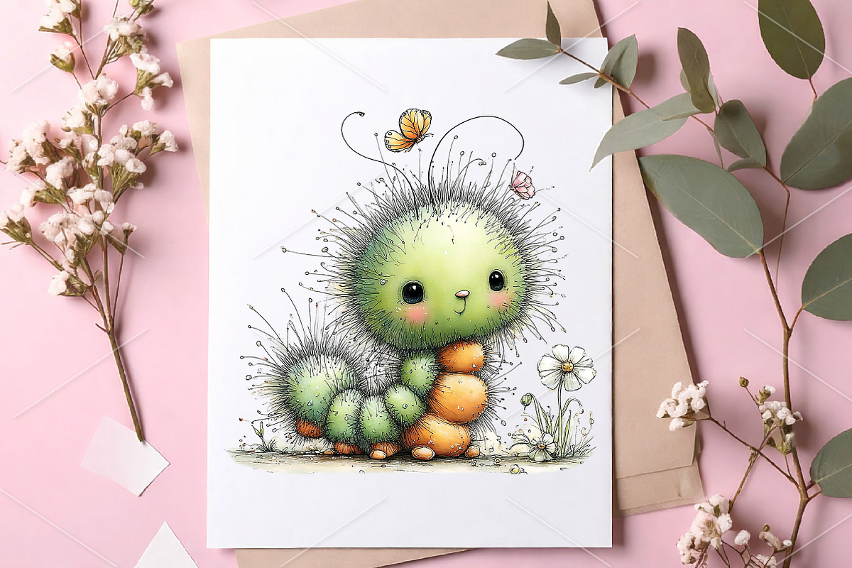 Whimsical Spring Caterpillar Clipart, a Seasonal Illustration by Canvas Craft (Photo 7 of 7)