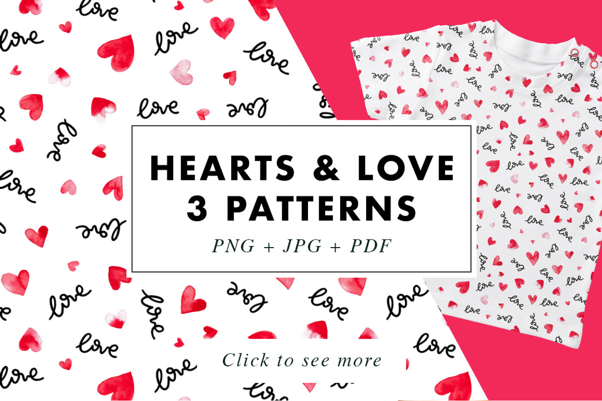 3 Hearts & Love lettering patterns, a Pattern Graphic by Heartmade by Claudia (Photo 1 of 3)