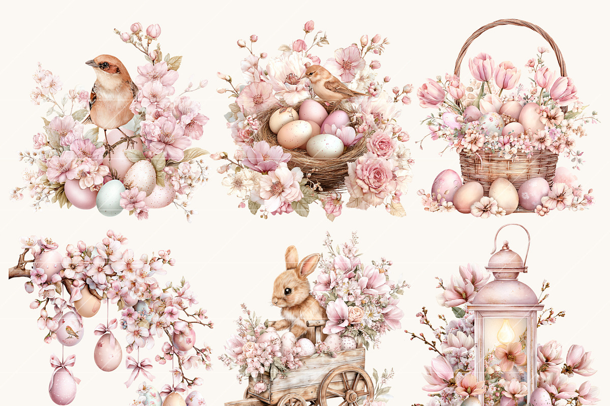 Watercolor Pink Shabby Chic Easter, an Object Illustration by BusyDaydesign (Photo 3 of 9)