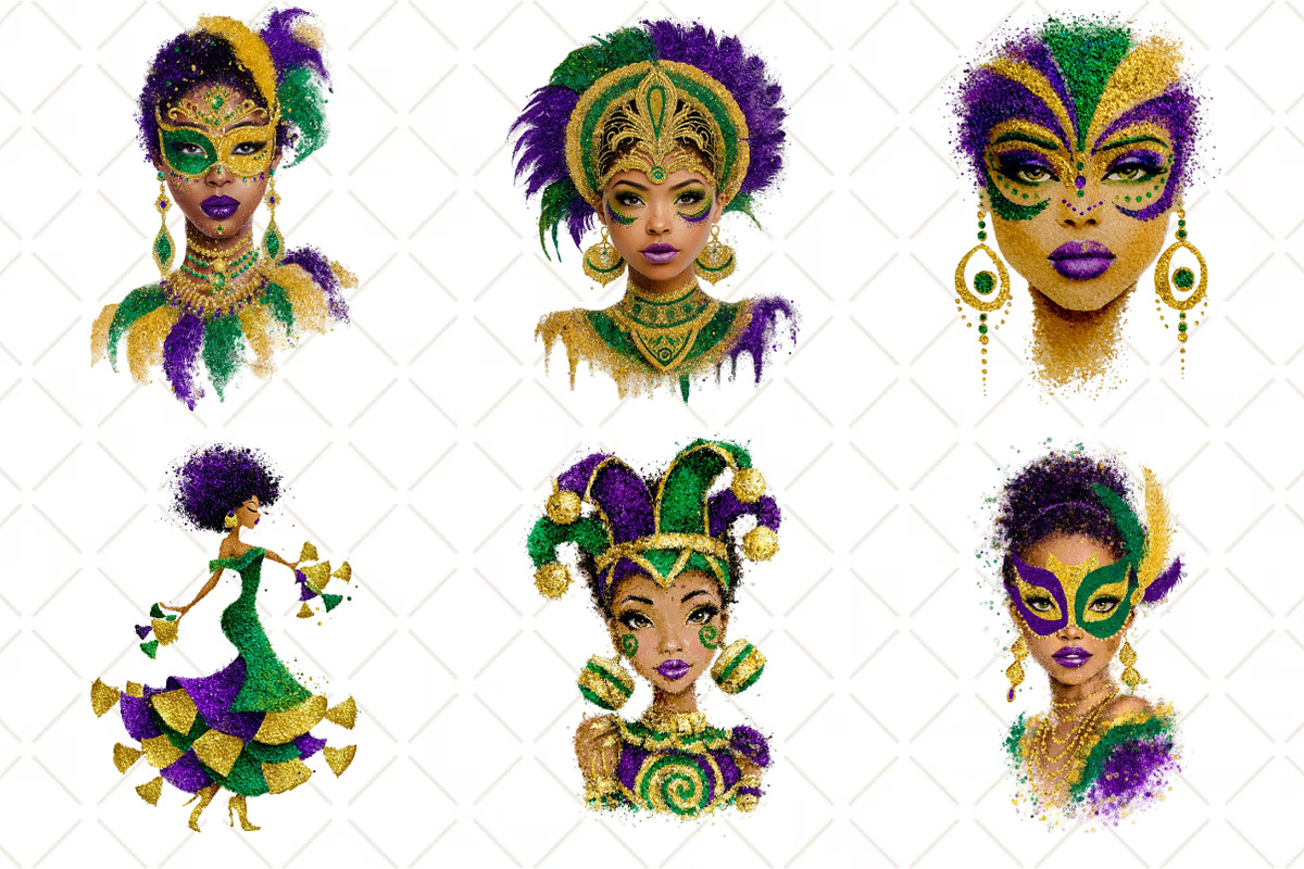 Afro Girls Mardi Gras Clipart, an Illustration by Black Bird Studio (Photo 5 of 6)