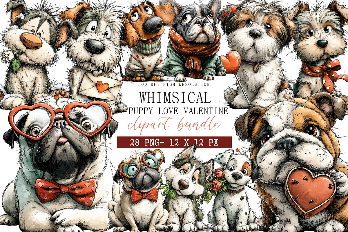 Whimsical Puppy Love Valentine, an Illustration by DreamArtGraphic (Photo 1 of 4)