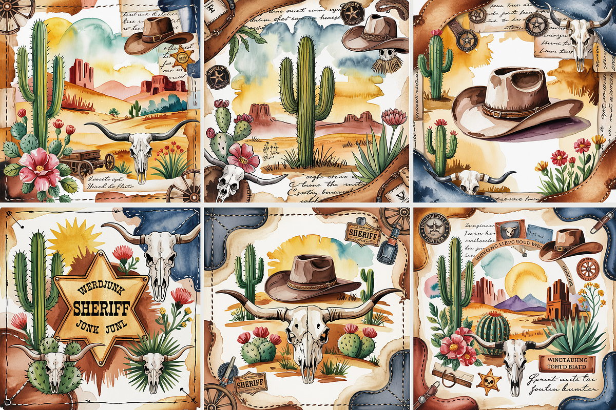 Watercolor Wild West Collage, a Background Graphic by Printable Treasure (Photo 2 of 2)