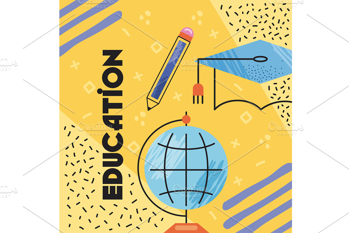 education lettering with supplies, an Education Illustration by studiogstock