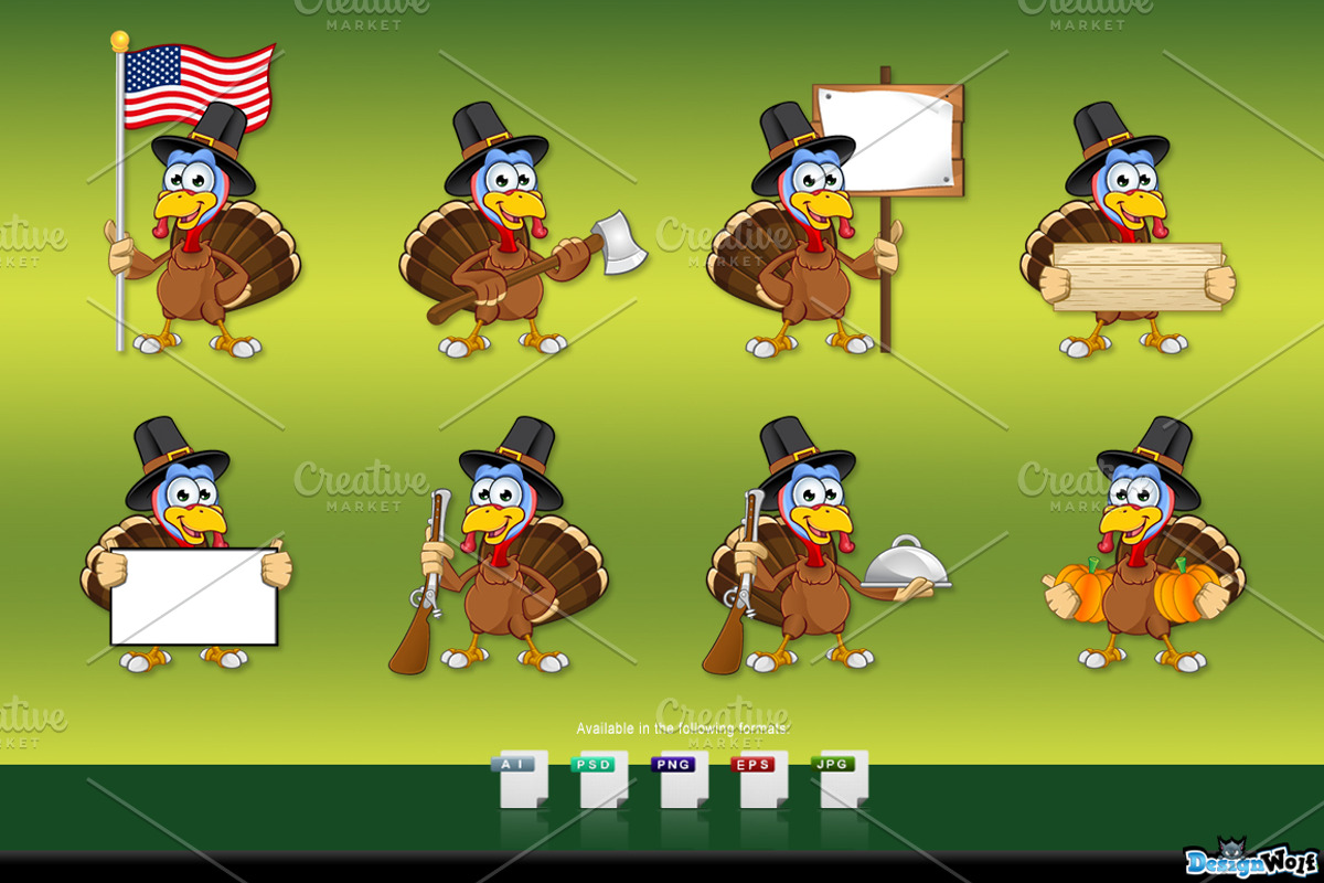 Thanksgiving Turkey – Set 2, an Animal Illustration by DesignWolf (Photo 2 of 2)