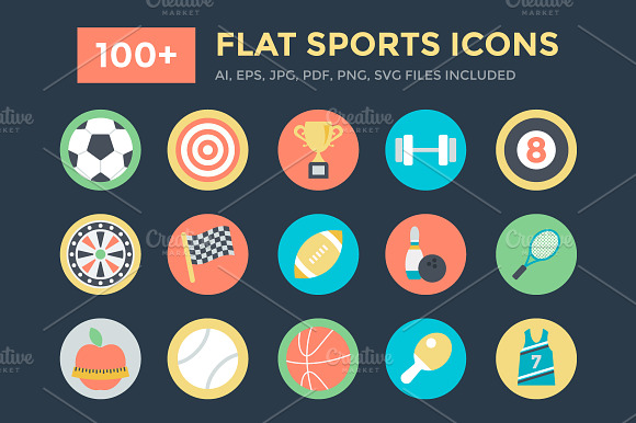 100 Flat Sports Icons