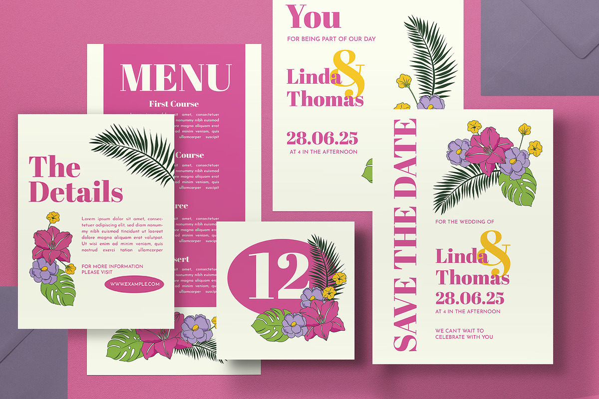 Magenta Botanical Wedding Invitation, an Invitation Template by graphicook (Photo 2 of 3)