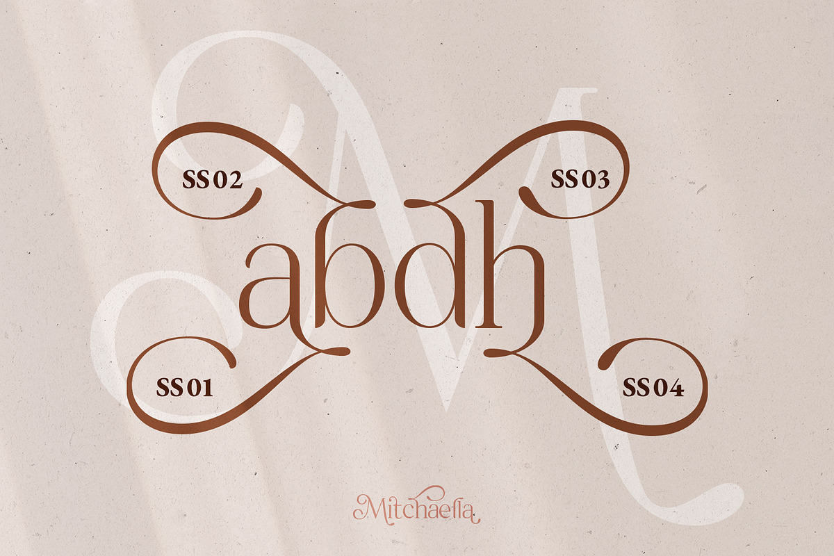 Mitchaella Luxury Unique Serif, a Serif Font by Typetemp Studio (Photo 2 of 19)