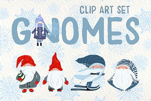 Gnomes and Snowflakes - Clip Art Set
