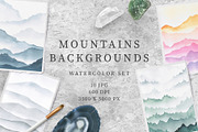Watercolor mountains backgrounds, a Background Graphic by LeriaArt watercolor (Thumbnail 1 of 5)