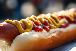 Close up on a classic hotdog, a Food & Drink Photo by MistyDay