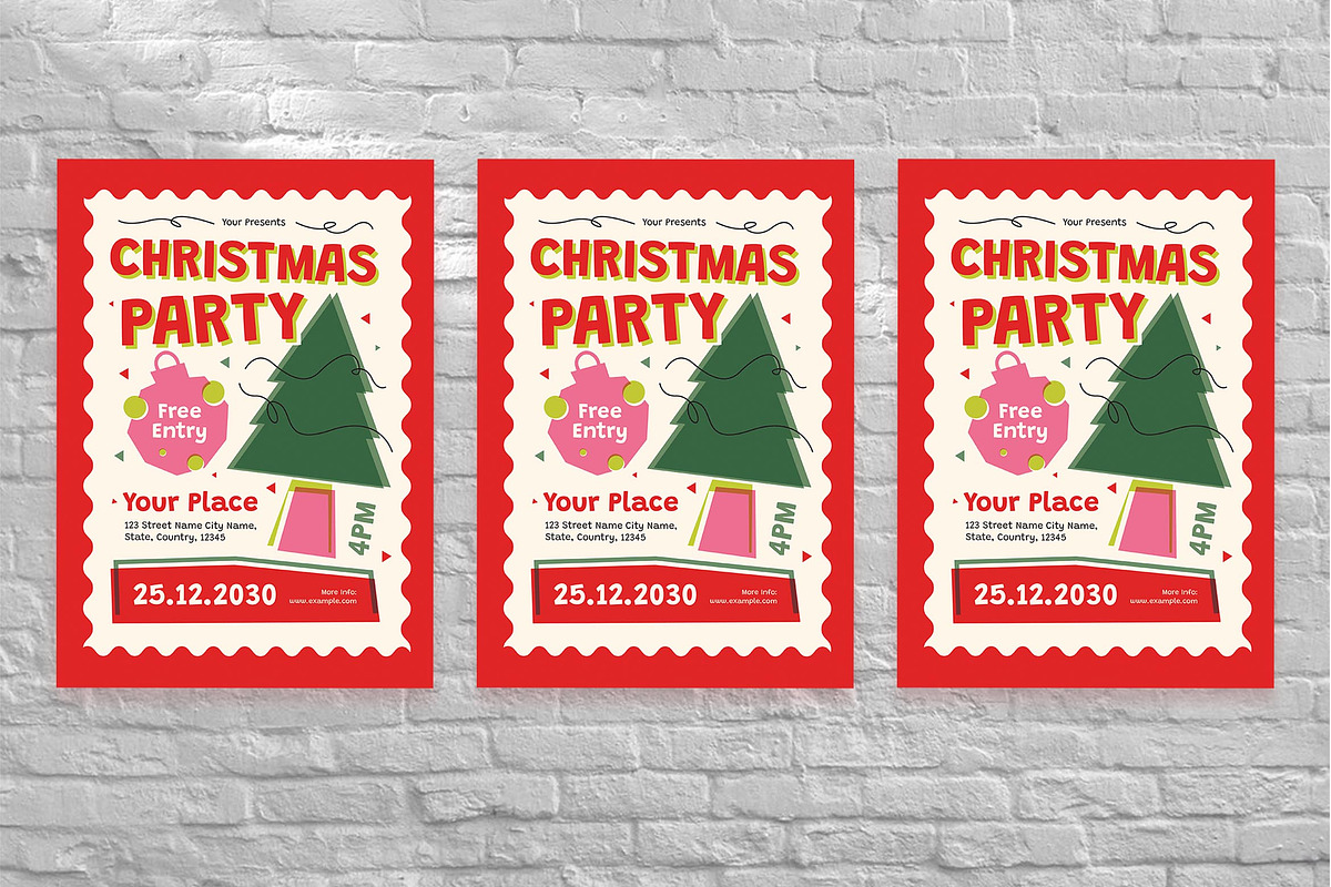 Red Riso Christmas Party Flyer Set, a Flyer Template by Aiyari Graphic (Photo 3 of 3)