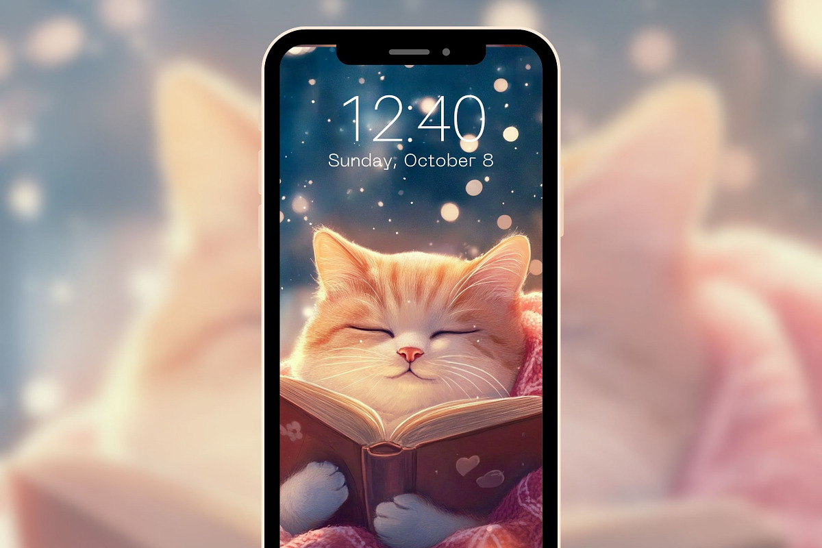 Cute Cozy Cat Phone & iPad Wallpaper, a Graphic by Kalindiprints (Photo 11 of 11)