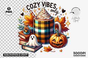 Cozy Vibes Plaid Pumpkin Mug Clipart, a Seasonal Illustration by Creative Arslan