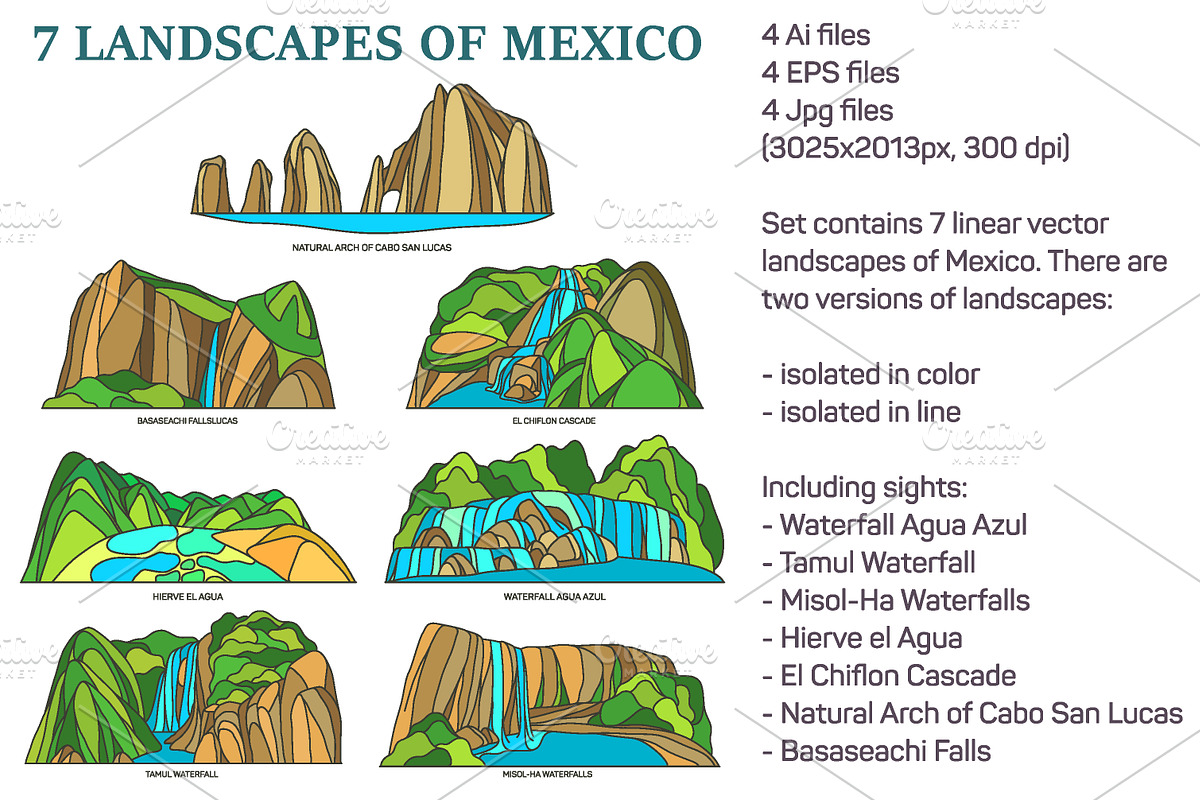 Nature sights of Mexico in line, an Illustration by GenziWorkshop (Photo 1 of 6)