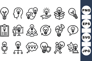 Innovative Lightbulb Icon Set, an Illustration by designvectx