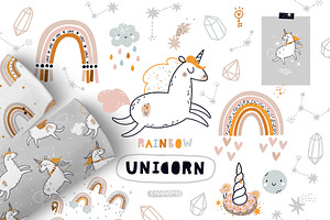 Rainbow Unicorn Clipart & Patterns