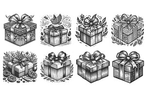 Gift Box engraving set vector, an Object Illustration by AlexArt