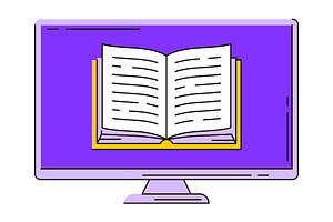 Monitor with open book., an Education Illustration by incomible