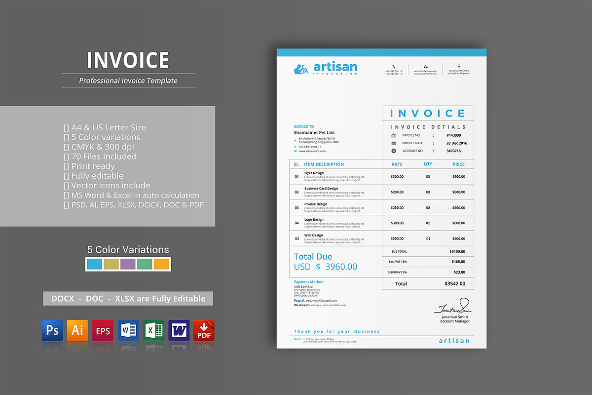 Invoice, a Stationery Template by artisanHR